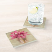 Rosa Orchideen in Vase Glasuntersetzer (Schrägansicht)