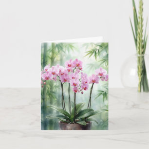 Rosa Orchideen mit Bambusbäumen Feiertagskarte