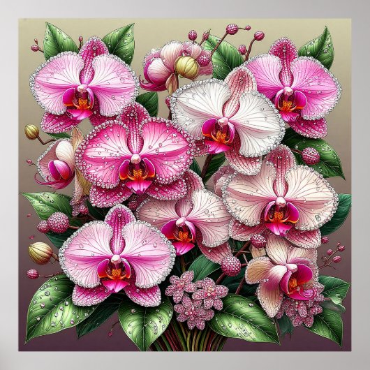 Rosa Orchideen mit Dewdrops Poster (Vorne)