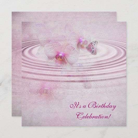 Rosa Orchideen mit Schmetterling Einladung (Vorne/Hinten)