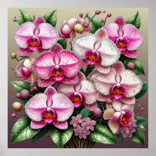 Rosa Orchideen mit Tautropfen Poster