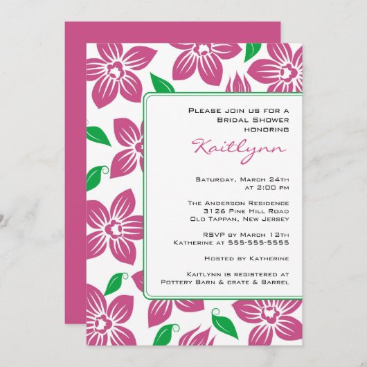 Rosa Orchideen-Rahmen-Brautparty-Einladung Einladung (Vorne/Hinten)