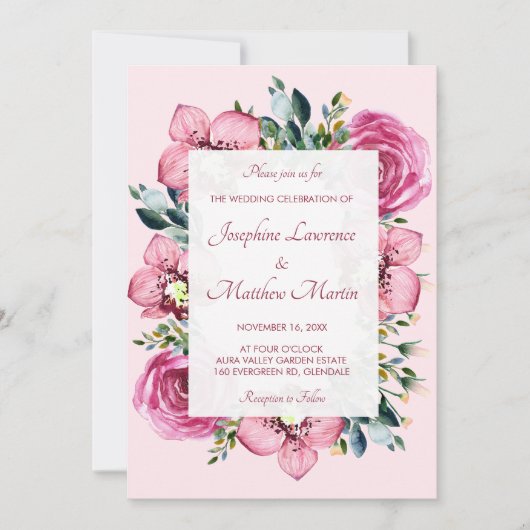 Rosa Orchideen & Rose Hochzeitsfeiern Einladung (Vorderseite)