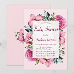 Rosa Orchideen & Rose Kinderdusche Einladungen