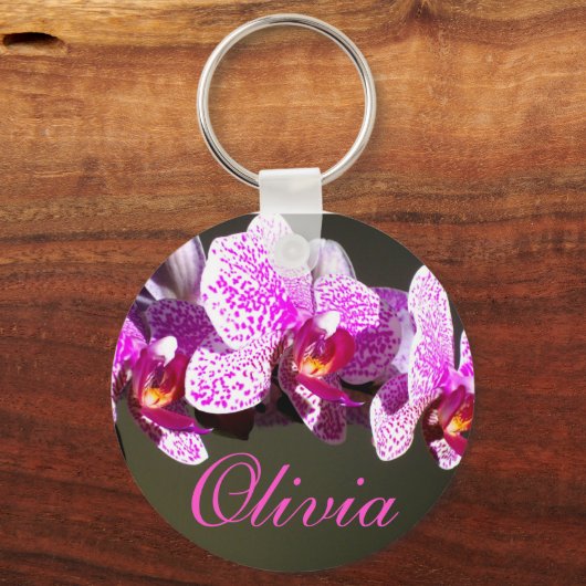 Rosa Orchideen Tropenkalligraphie Schlüsselanhänger (Vorderseite)