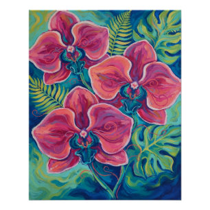Rosa Orchideen Tropische Blumenkunst Poster