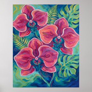 Rosa Orchideen Tropische Blumenkunst Poster