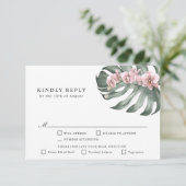 Rosa Orchideen Tropische Hochzeit RSVP mit Entreen Karte (Stehend Vorderseite)