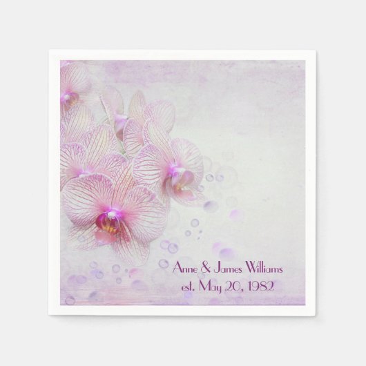 Rosa Orchideen und Blasen zum Jubiläum Serviette (Vorderseite)
