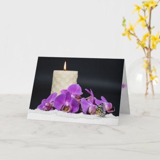 Rosa Orchideen und Kerzen mit Schmetterling-Beilei Karte (Gelbe Blume)