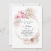 Rosa Orchideen und Pampas-Gras-Engagement Einladung (Vorderseite)