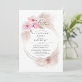 Rosa Orchideen und Pampas-Gras-Engagement Einladung (Stehend Vorderseite)