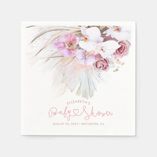 Rosa Orchideen und Pampas Grass Elegant Boho Serviette (Vorderseite)