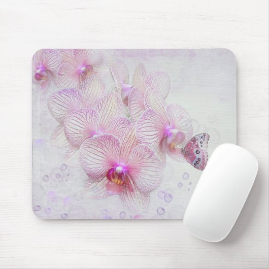 Rosa Orchideen und Schmetterling Mousepad (Mit Mouse)