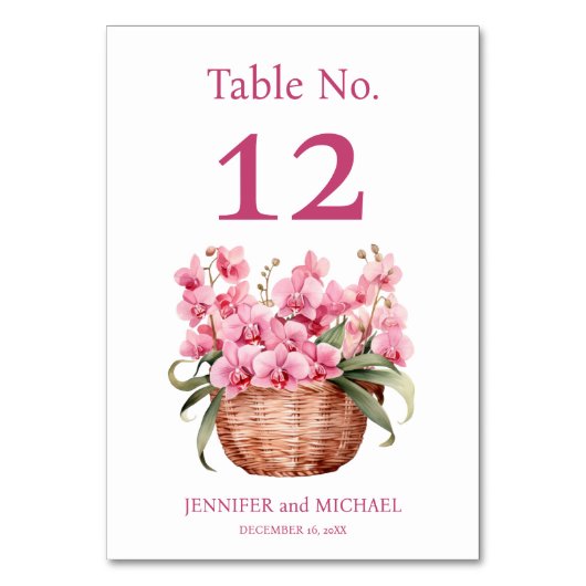 Rosa Orchideen Wasserfarbe Hochzeitsstimmung Tisch Tischnummer (Rückseite)