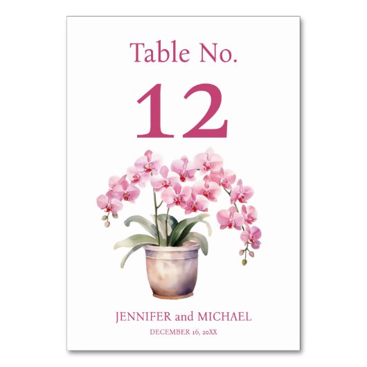 Rosa Orchideen Wasserfarbe Hochzeitsstimmung Tisch Tischnummer (Rückseite)
