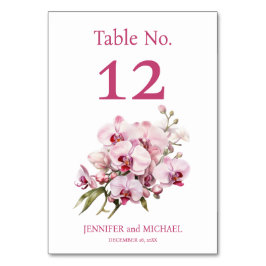 Rosa Orchideen Wasserfarbe Hochzeitsstimmung Tisch Tischnummer