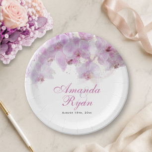 Rosa Orchideen-Watercolor-Blume Florale Hochzeit Pappteller
