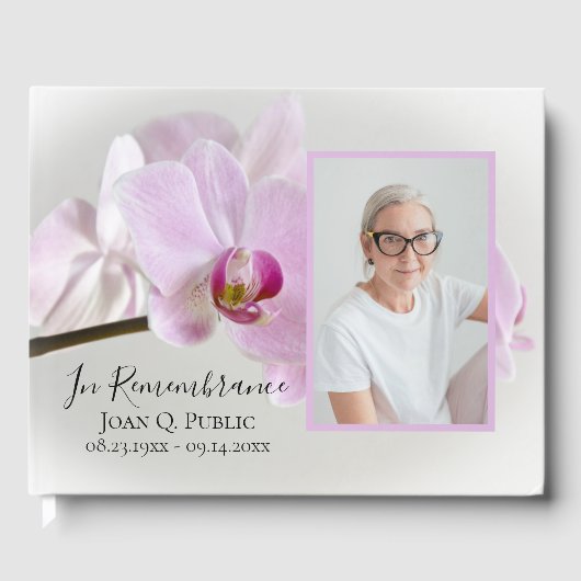 Rosa Orchideen zur Gedenkstätte für die Stammesbee Gästebuch (Vorderseite)