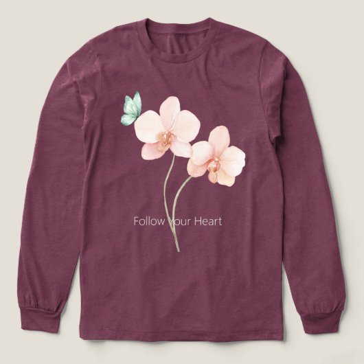 Rosa Orchideenblüten Mintgrüne Motte Tri-Blend Shirt (Design Vorderseite)