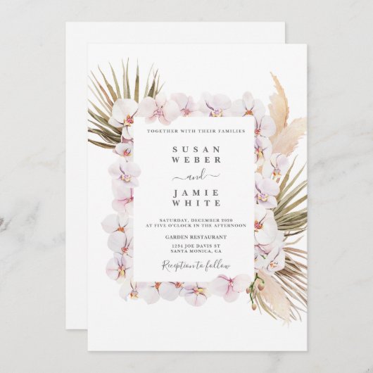 Rosa Orchideenhochzeit in tropischem Chic Einladung (Vorne/Hinten)