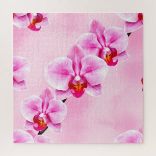 Rosa Orchideenmuster Tropische Blumen Soft Pastell Puzzle