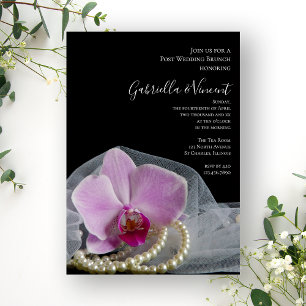 Rosa Orchideenperlen auf schwarzem Post-Wedding-Br Einladung