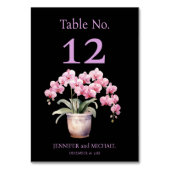 Rosa Orchids Watercolor Black Wedding Tischnummer (Rückseite)