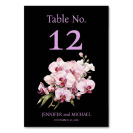 Rosa Orchids Watercolor Black Wedding Tischnummer
