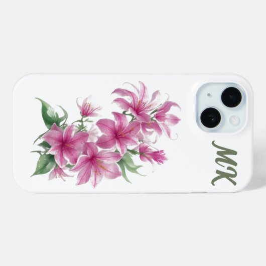 Rosa Orientalische Blume Monogram Phone Case (Rückseite (Horizontal))