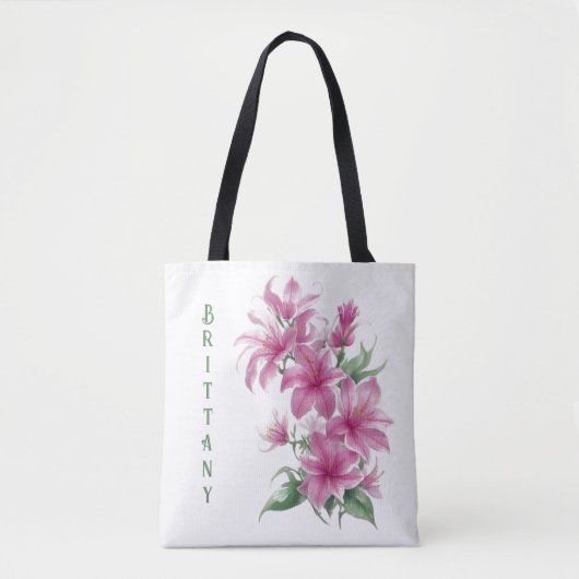 Rosa Orientalische Blume Personalisiert Tasche (Vorderseite)