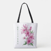 Rosa Orientalische Blume Personalisiert Tasche (Rückseite)