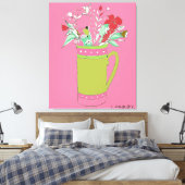 Rosa originale Blume in einer Tasse Leinwanddruck (Insitu (Schlafzimmer))