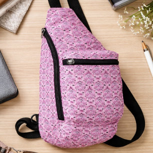 Rosa ornamentale Damast-Muster-Accessoire-Tasche Crossbody Bag