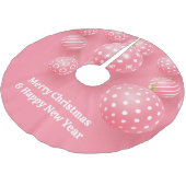 Rosa Ornamente frohe Weihnachten und glückliches n Polyester Weihnachtsbaumdecke (Schrägansicht)