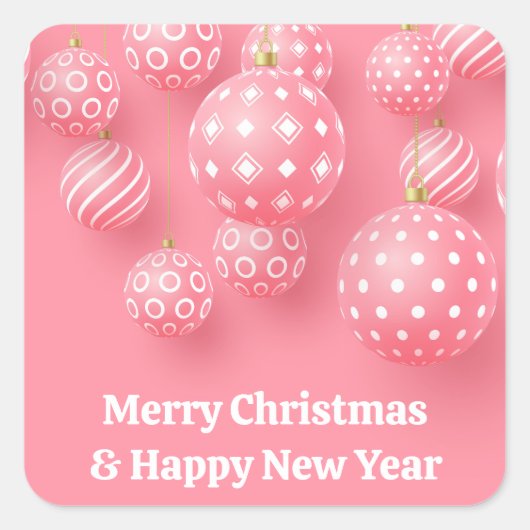 Rosa Ornamente frohe Weihnachten und glückliches n Quadratischer Aufkleber (Vorderseite)