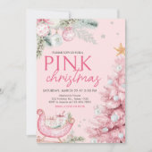 Rosa Ornamente Weihnachts-Party Einladung (Vorderseite)