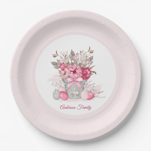 Rosa Osterbrunch Eizelle Jagd Familienname Pappteller (Vorderseite)