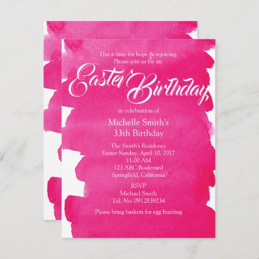 Rosa Ostergeburt Einladung (Vorne/Hinten)