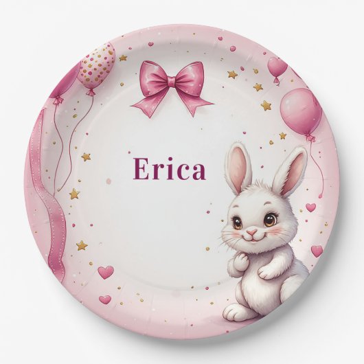 Rosa Osterhase-Geburtstagsballon 🐰 Pappteller (Vorderseite)