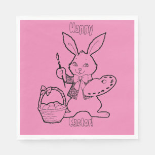 Rosa Osterhasen-Mal-Eier-Papier-Servietten Serviette