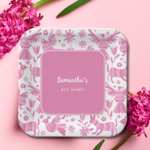 Rosa Otomi mexican Babydusche Papierplatte Pappteller