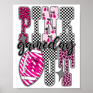 Rosa Out Footbyll Game Day Checkered Breast Cancer Poster