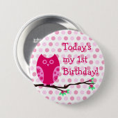 Rosa Owl 1. Geburtstag Button (Vorne & Hinten)