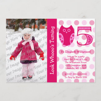 Rosa Owl 5. Geburtstagsparty Foto Einladungen