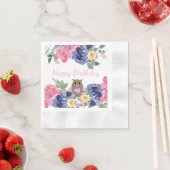 Rosa Owl Aquarell Blumengeburt Serviette (Beispiel)