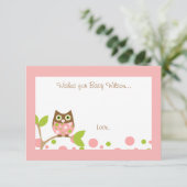 Rosa Owl Baby Dusche Einladung (Stehend Vorderseite)
