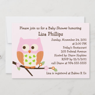Rosa Owl Baby Dusche Einladung