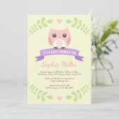 Rosa Owl Baby Dusche Einladung (Stehend Vorderseite)