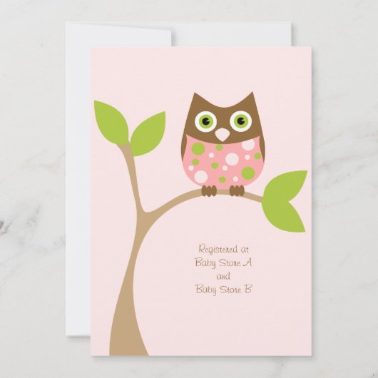 Rosa Owl Baby Dusche Einladung (Rückseite)